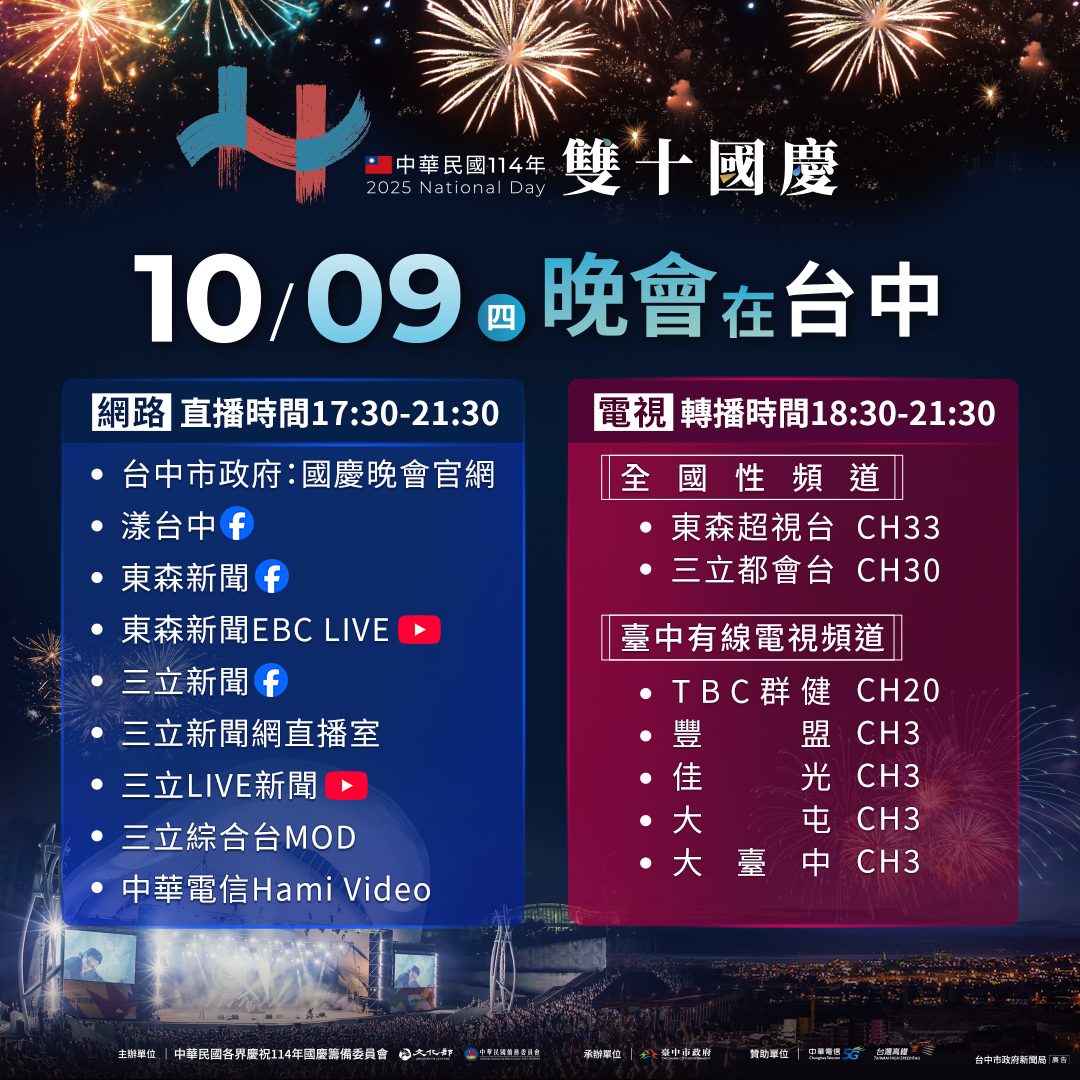 國慶晚會盛大重返台中市 國家級慶典魅力升級迎賓 國慶晚會盛大重返台中市 國家級慶典魅力升級迎賓