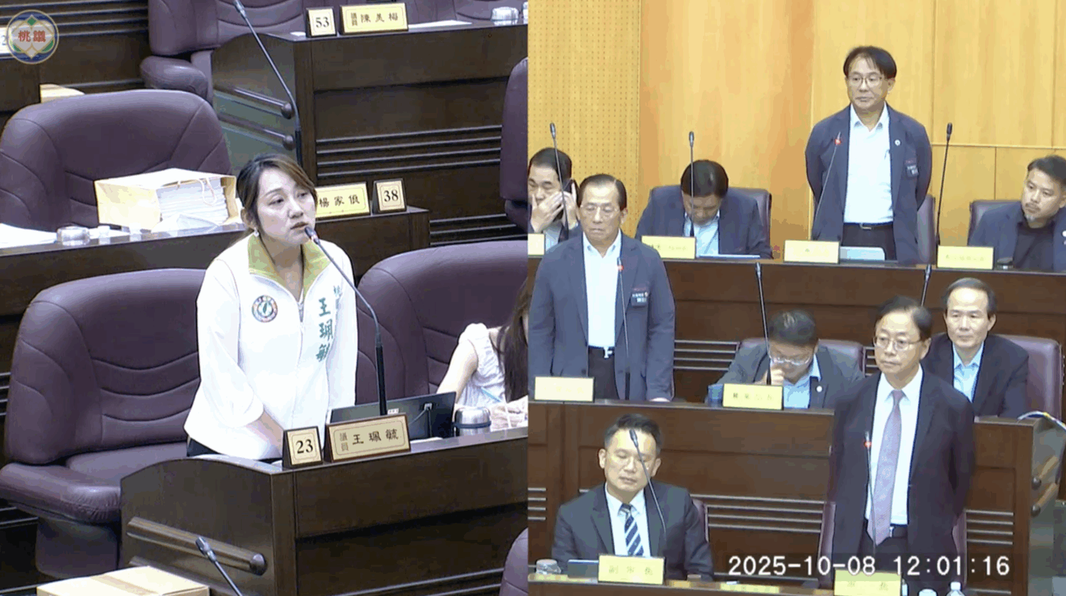 桃園市議員王珮毓（左）、桃園市長張善政（右下）。（圖／桃園市議會議事錄影）