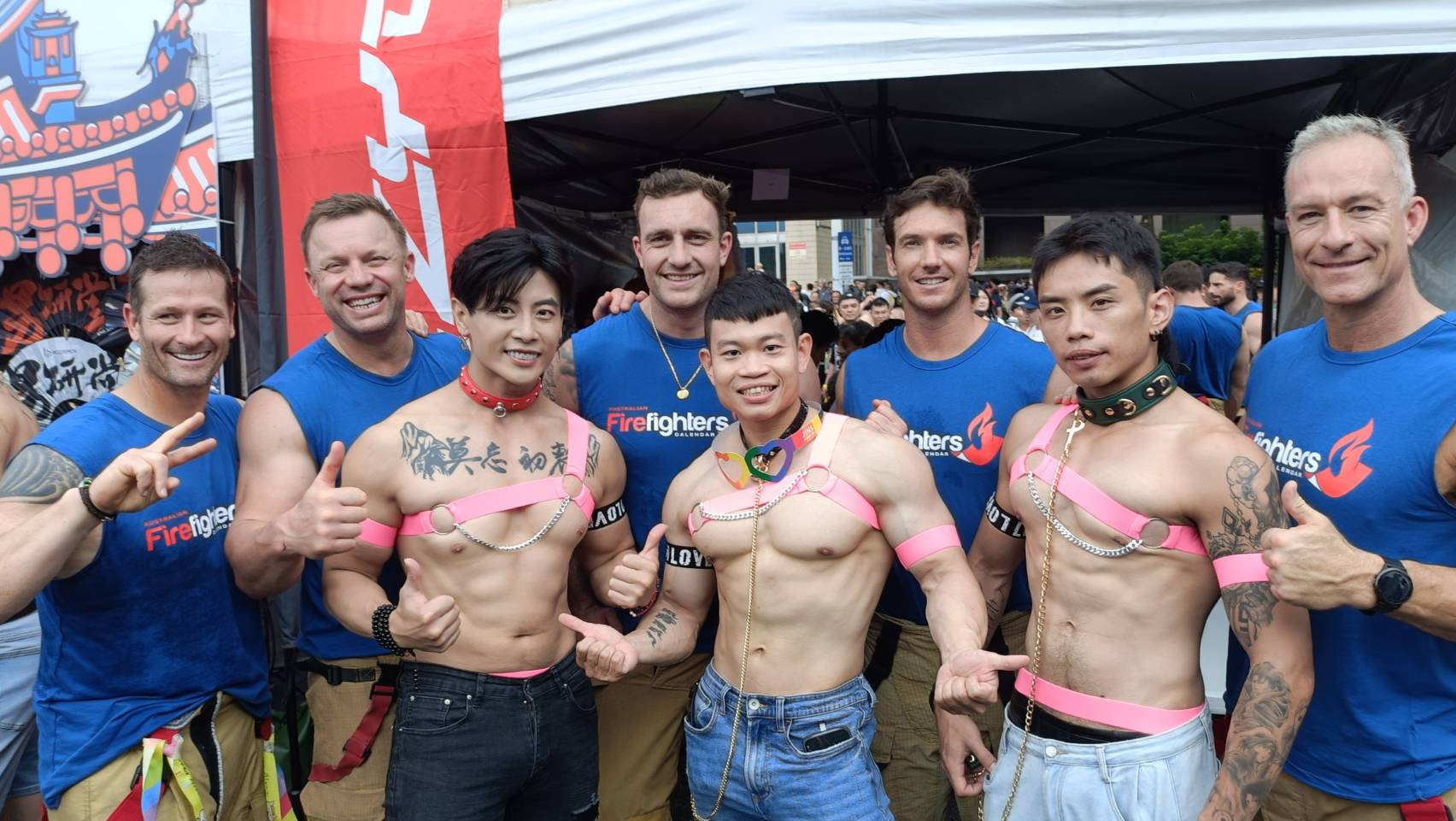 (左2)台灣最帥猛男唐子元率《Man’s King》登場同志大遊行　致敬師兄猛國王。(圖/Man’s King 提供)
