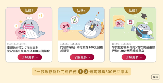 台灣銀行普發1萬現金放大術 數位帳戶最高500元大回饋 台灣銀行普發1萬現金放大術 數位帳戶最高500元大回饋