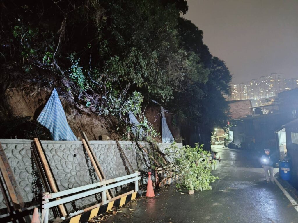警方於現場排除，放置爆閃燈示警，並通報相關單位到處查處。(圖／記者薛秀蓮 翻攝)