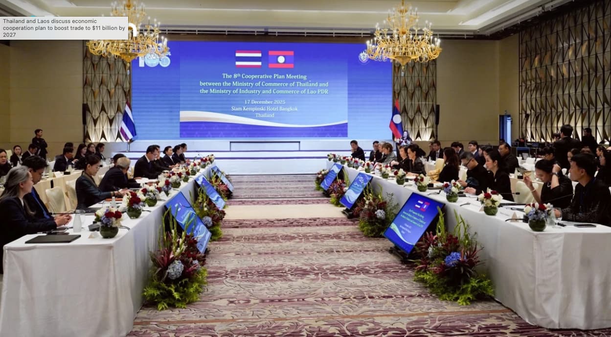 泰國泰寮物流樞紐成形 台商陸運成本重算 圖說:泰國與寮國於 12 月 17 日在曼谷舉行第 8 次經濟合作計畫會議,雙方官員就推動跨境物流、簡化轉運程序及銜接「寮中鐵路」交換意見,目標在 2027 年前將雙邊貿易額推升至 110 億美元。此舉被視為重塑湄公河流域陸運與區域供應鏈布局的重要一步。(圖/翻攝自 The Nation Thailand)