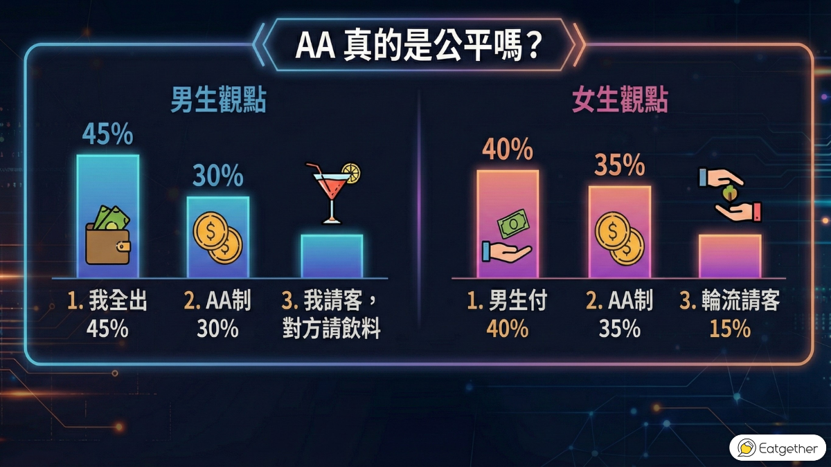 《Eatgether》重磅發布「2025台灣交友年報」約會誰買單?45%男生願全額買單!約會餐廳怎麼選?「這類型」全面被拒! 《Eatgether》重磅發布「2025台灣交友年報」約會誰買單?45%男生願全額買單!約會餐廳怎麼選?「這類型」全面被拒!