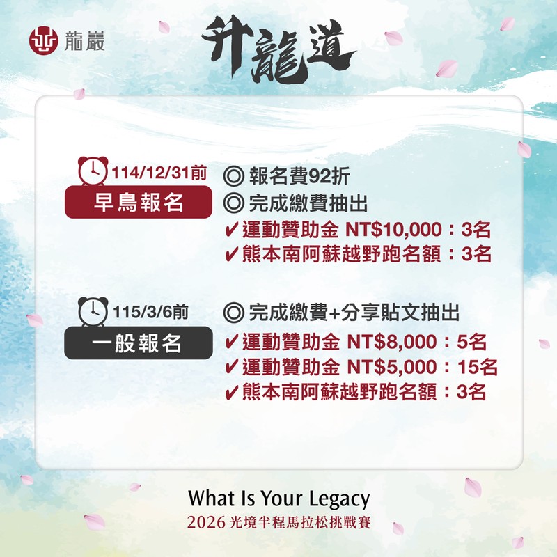 奔馳於北海岸山巒與碧海間 跑出屬於你的生命之光 『2026光境半程馬拉松挑戰賽-升龍道』火熱報名中 奔馳於北海岸山巒與碧海間 跑出屬於你的生命之光 『2026光境半程馬拉松挑戰賽-升龍道』火熱報名中