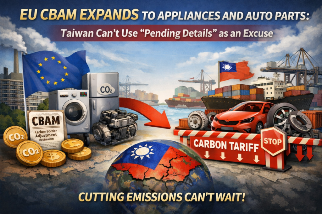 歐盟CBAM擴大到家電、汽車零組件:台灣不能再用「等細則」當藉口 歐盟CBAM擴大到家電、汽車零組件:台灣不能再用「等細則」當藉口