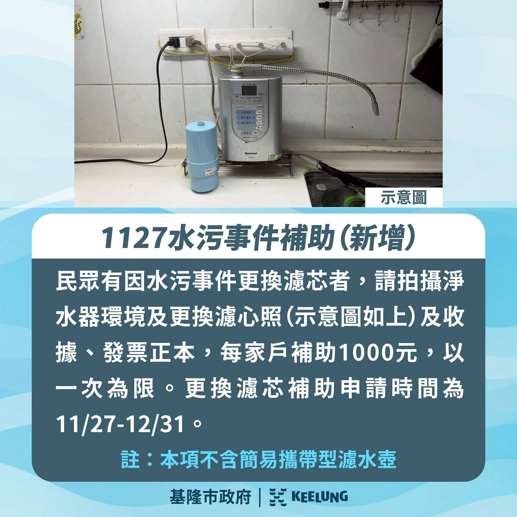 謝國樑勘查水污染清理　宣布補助項目納入「濾芯更換費用」
