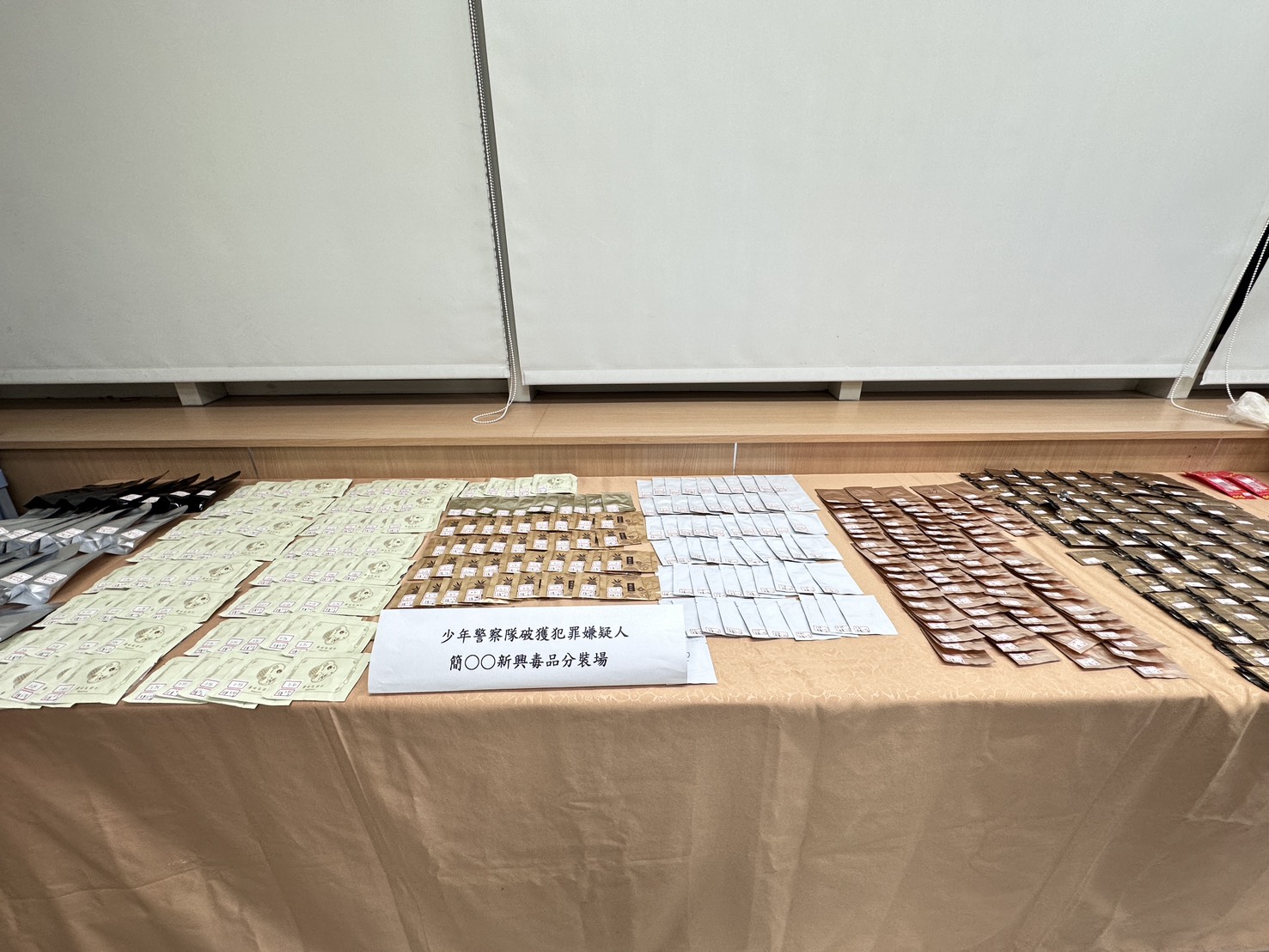 長期佈線力求刨根溯源 桃警少年隊聯手蘆竹分局再破製毒工廠 本次行動查扣第三級毒品咖啡包385包、第三級毒品彩虹菸27包以及封口機、電子磅秤、分裝袋、原物料等證物,市價約新臺幣300萬元。(記者翻攝)