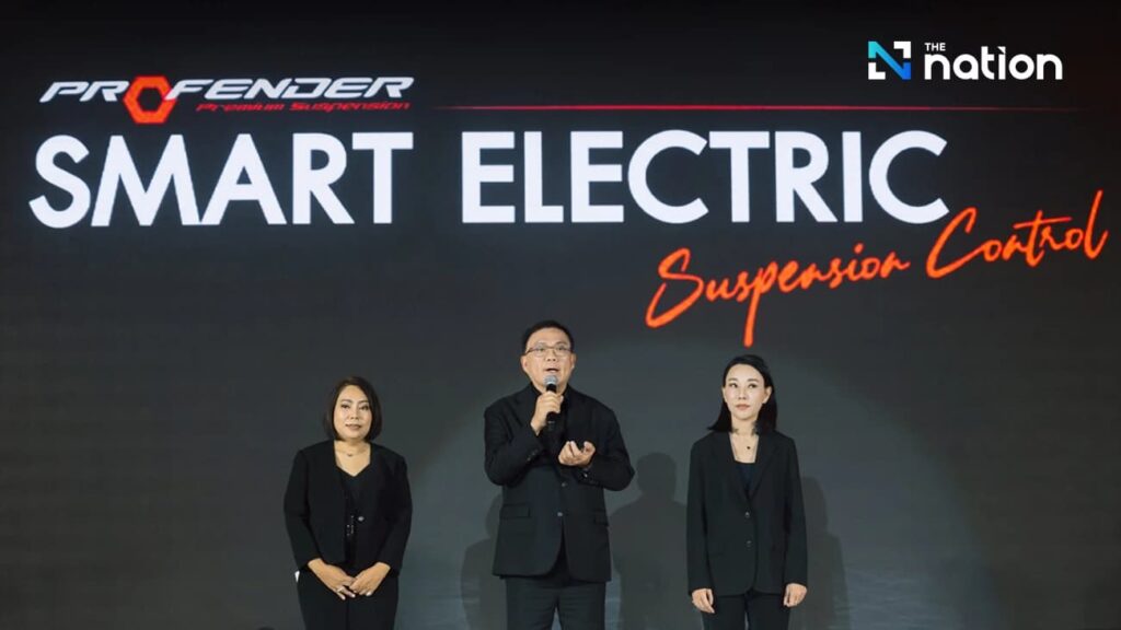 泰國智慧懸吊崛起 台商車用電子新戰場 泰國避震器品牌 Profender 發表「SMART ELECTRIC Suspension Control」電子可調避震系統,主打車內無線調整與智慧模式,顯示泰國汽車零組件正加速走向智慧化與高值化。(圖片翻攝自 The Nation Thailand)