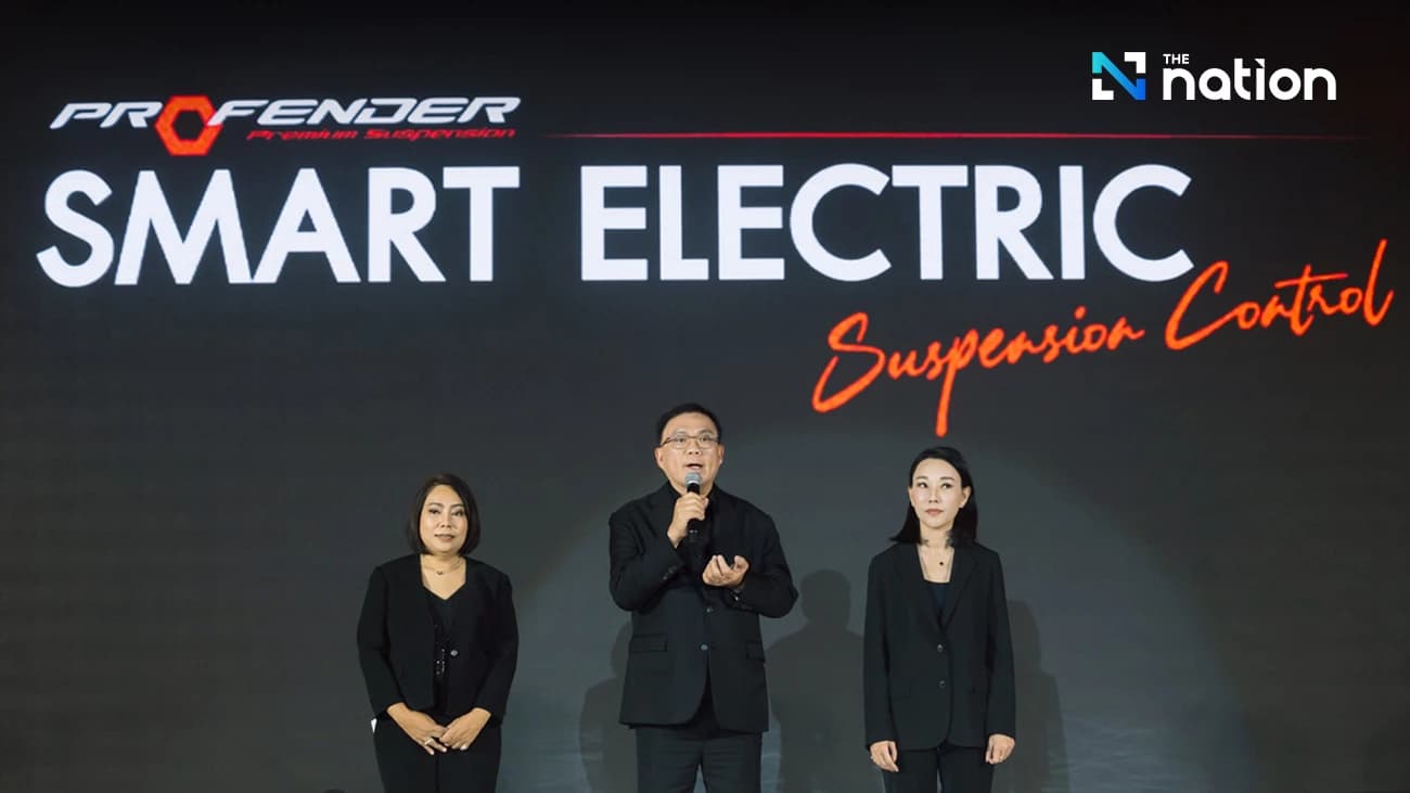 泰國避震器品牌 Profender 發表「SMART ELECTRIC Suspension Control」電子可調避震系統，主打車內無線調整與智慧模式，顯示泰國汽車零組件正加速走向智慧化與高值化。（圖片翻攝自 The Nation Thailand）