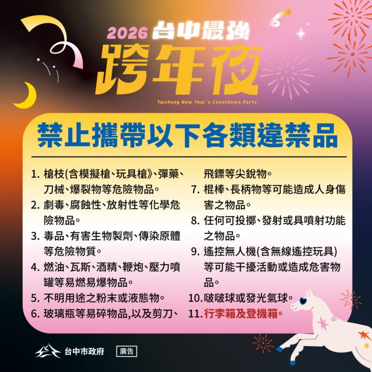 「2026台中最強跨年夜」明晚登場　新聞局長：已完成聯合演練、維安全面升級