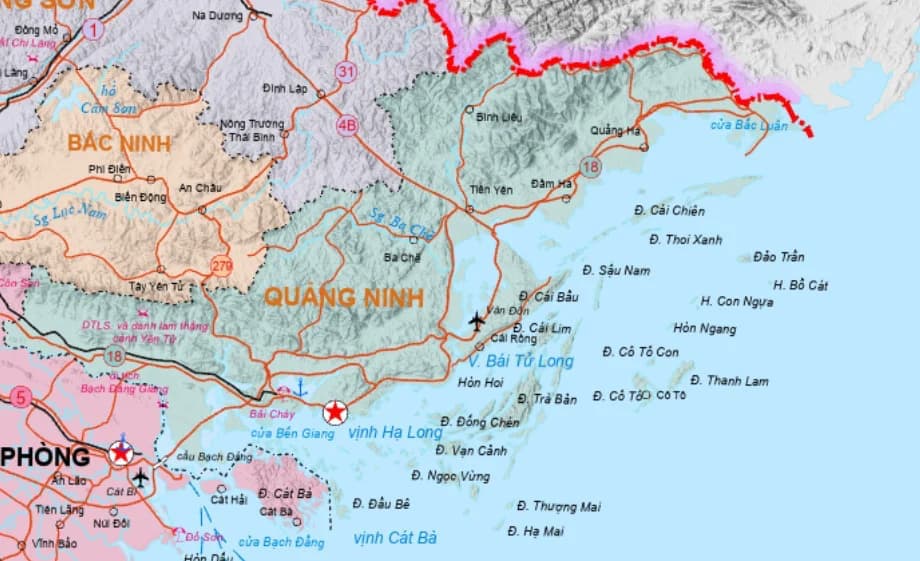 越南雲屯特區年末集中啟動15項工程 總投資逾2.3兆越盾 越南廣寧省地理位置示意圖,標示雲屯(Vân Đồn)特區所在區域及其與下龍灣、海防等北部沿海據點的相對位置。雲屯位於廣寧省東北部、臨近中越邊境與北部灣,被地方政府定位為新一代經濟特區與海島旅遊、服務業發展重點區域。圖片來源:Cafeland
