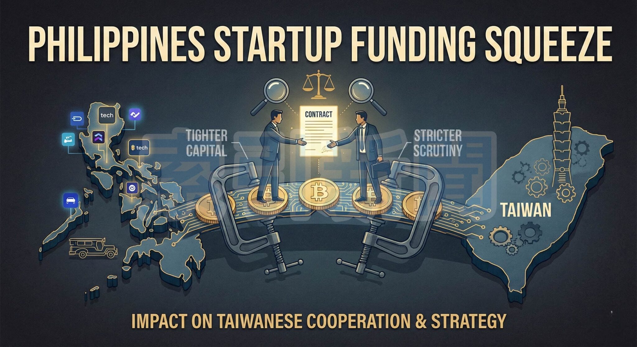 菲律賓新創2026募資更挑剔 投資人轉向「基本面」與治理門檻 菲律賓新創在 2026 年面臨募資環境轉緊,投資人審查趨嚴、條款更看重獲利能力與公司治理,台商與當地新創合作也可能出現更長的盡職調查流程。(示意圖)