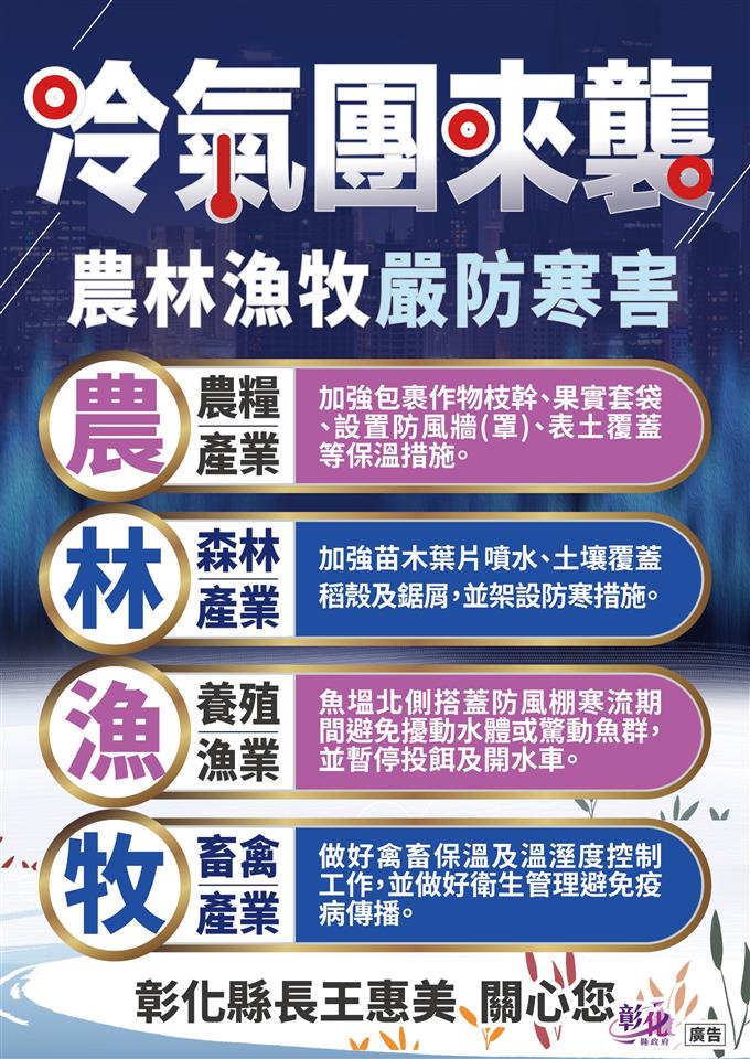 強烈大陸冷氣團來襲氣溫下降　籲請農友做好嚴防寒害準備