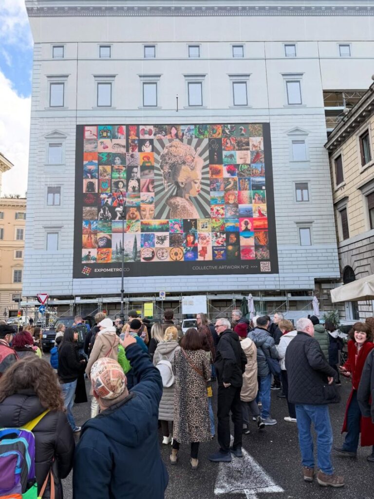 台灣藝術躍上國際舞台 「亞洲國際藝術協會」於羅馬 Expo Metro 展出 Expo Metro Rome邀請72個國家559位藝術家戶外聯展,吸引大量藝術愛好者駐足欣賞,右上第二行、第三列為年僅12歲的台灣小畫家周宸安作品《Growth, Pencil Sketch, 19.5x27cm》。(圖/Expo Metro Rome提供)