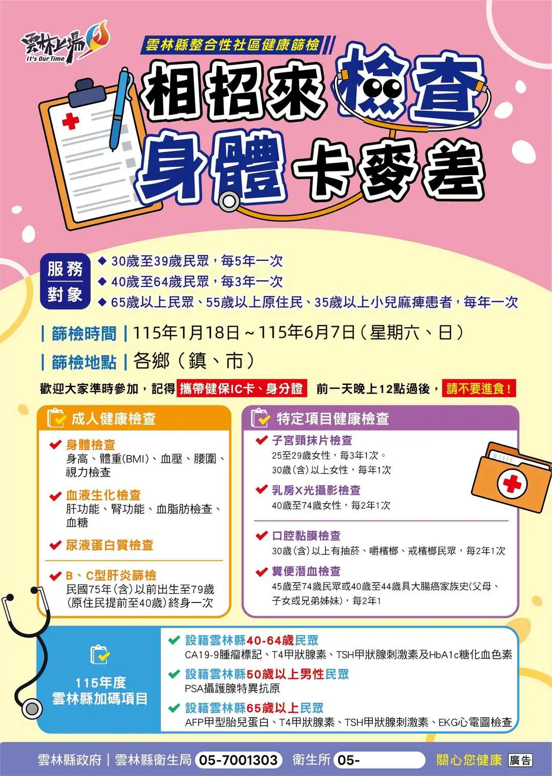 張麗善宣布健檢加碼GO 提升篩檢量能守護雲林縣民健康 張麗善宣布健檢加碼GO 提升篩檢量能守護雲林縣民健康