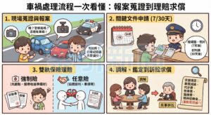 圖解車禍處理SOP：掌握關鍵節點，確保求償權益 基隆名車車禍獲賠156萬一案，凸顯了完整「證據鏈」在民事求償中的重要性。（圖／示意圖）