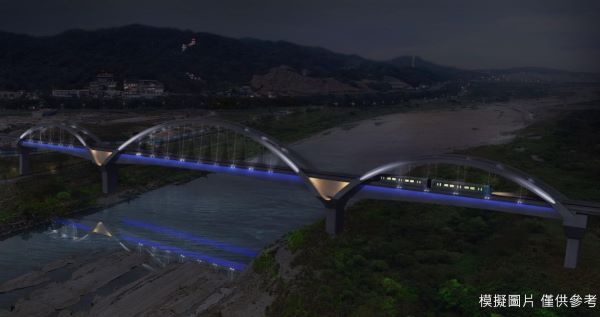 橋梁不只通勤 三鶯線鋼拱橋藏節慶彩蛋 29 《圖說》三鶯線大漢溪鋼拱橋光雕模擬圖。〈捷運局提供〉