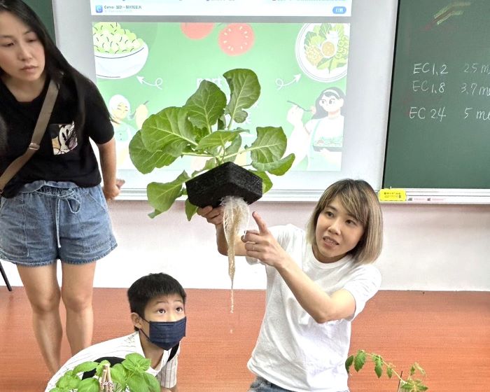 迎戰AI浪潮 新北家庭創客日推49場親子共作體驗 19 《圖說》教師示範解說水耕種植蔬菜。〈教育局提供〉