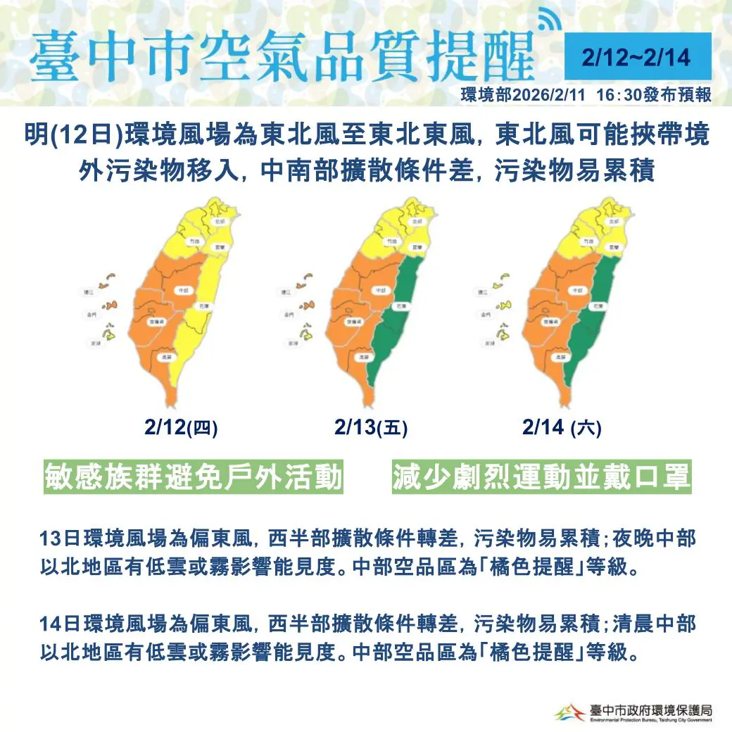 明起三日中南部空品有轉差疑慮 中市府啟動應變措施 提醒市民防護 明起三日中南部空品有轉差疑慮 中市府啟動應變措施 提醒市民防護