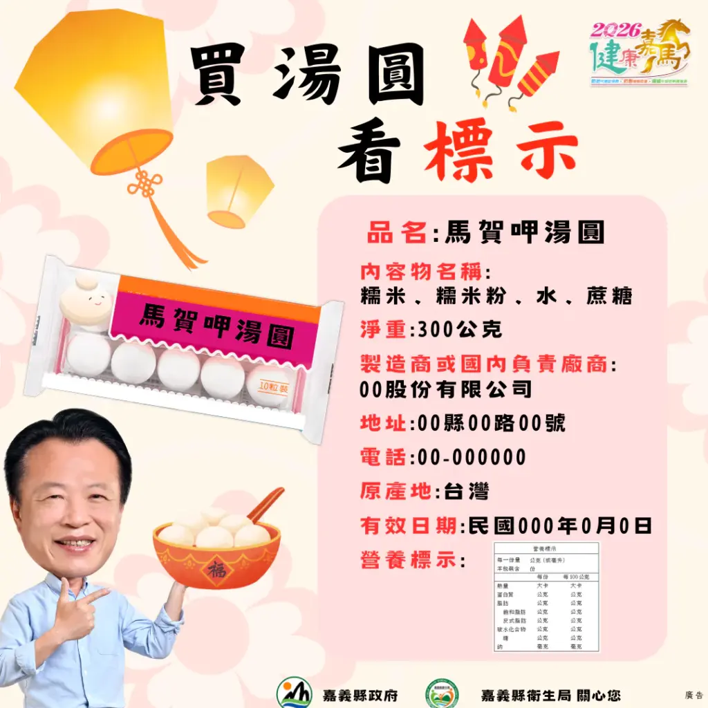 嘉義縣衛生局守護元宵食安 抽驗 32 件應景食品全數過關 嘉義縣衛生局守護元宵食安 抽驗 32 件應景食品全數過關