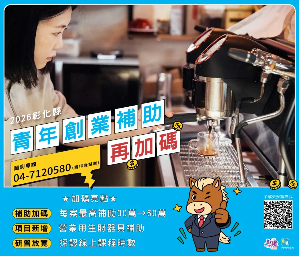 彰化縣青年創業補助再升級 最高補助提高至50萬元 彰化縣青年創業補助再升級 最高補助提高至50萬元