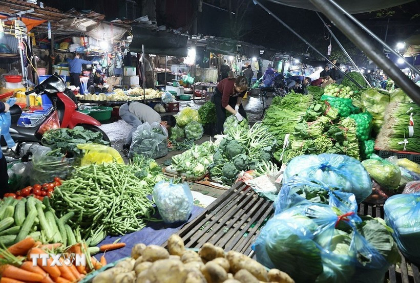 越南正月初五市場回暖未現搶價熱點 官方轉向防範節後異常波動 越南河內春節後市場復市,物價供需大致平衡,官方續監控。(圖截自:越通社 VietnamPlus