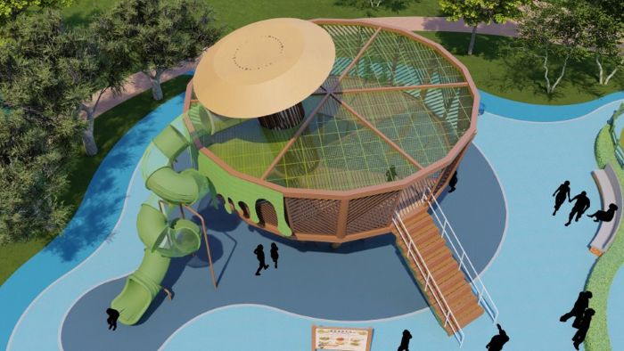 新北客家拓展都會新藍圖 串聯文化與創生再升級 36 《圖說》全台首座以客家擂茶與米食為文化意象,設計出共融式遊具--設計示意圖。〈客家局提供〉