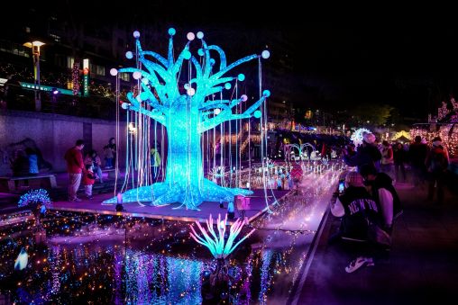 夢幻星河點亮新莊河廊 中港光雕今晚燦爛登場 9 《圖說》中港光雕今晚盛大登場夢幻星河點亮新莊河廊。〈水利局提供〉