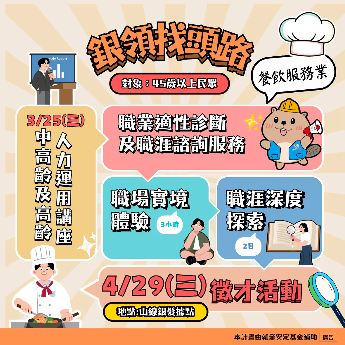 中市今年首推「銀領找頭路」系列活動 助銀髮再就業 中市今年首推「銀領找頭路」系列活動 助銀髮再就業