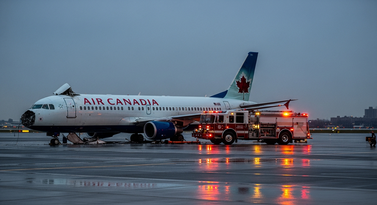 加拿大航空客機紐約機場擦撞消防車釀九傷 機場一度關閉 加拿大航空客機紐約機場擦撞消防車釀九傷 機場一度關閉