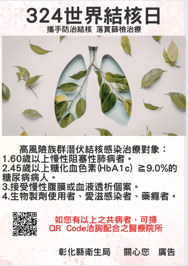 3月24日世界結核日　彰化縣攜手防治結核落實篩檢治療邁向無結核願景