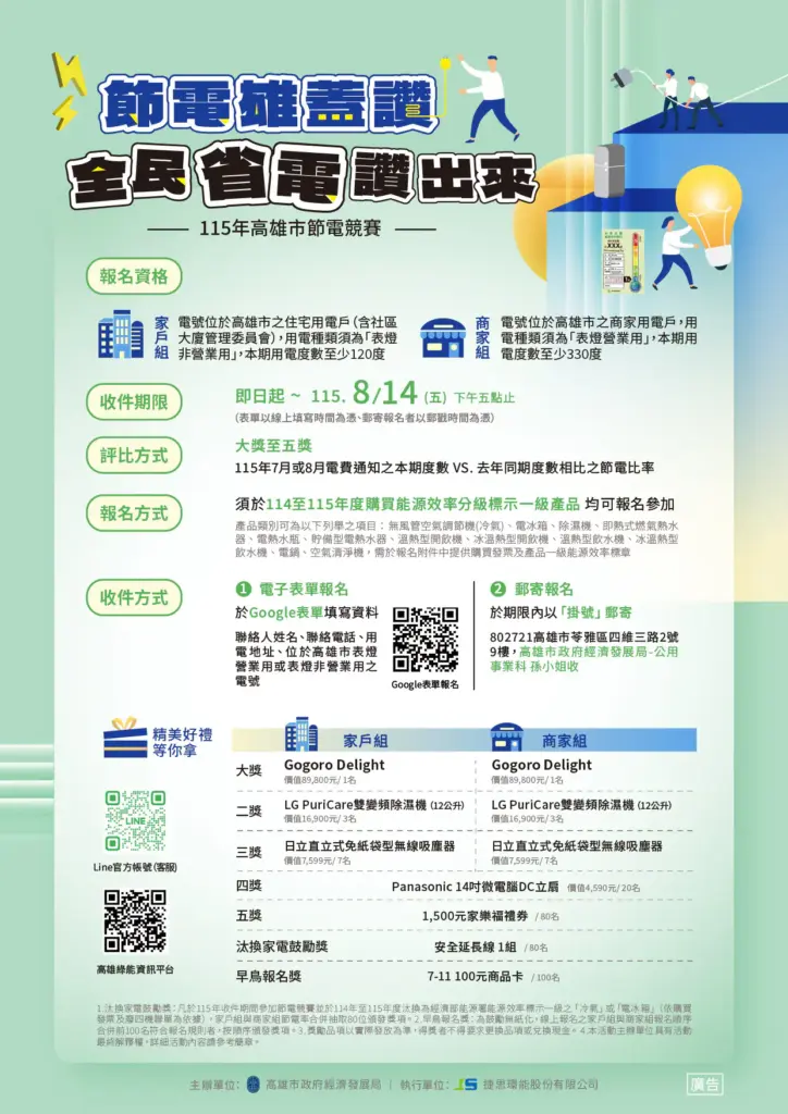 首獎Gogoro等你騎回家 經發局廣邀市民朋友參與 高雄市節電競賽 首獎Gogoro等你騎回家 經發局廣邀市民朋友參與 高雄市節電競賽