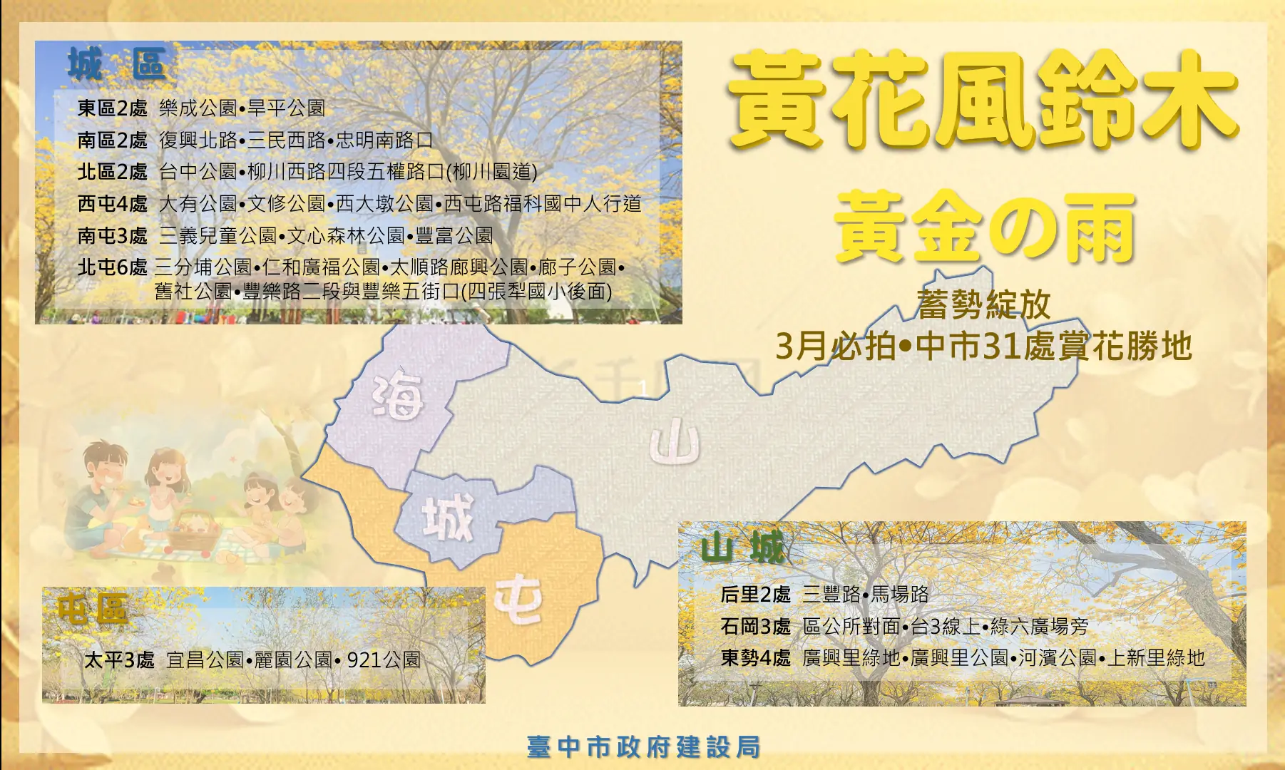 黃花風鈴木盛開!台中春日限定金黃花海 民眾搶拍美照 黃花風鈴木盛開!台中春日限定金黃花海 民眾搶拍美照