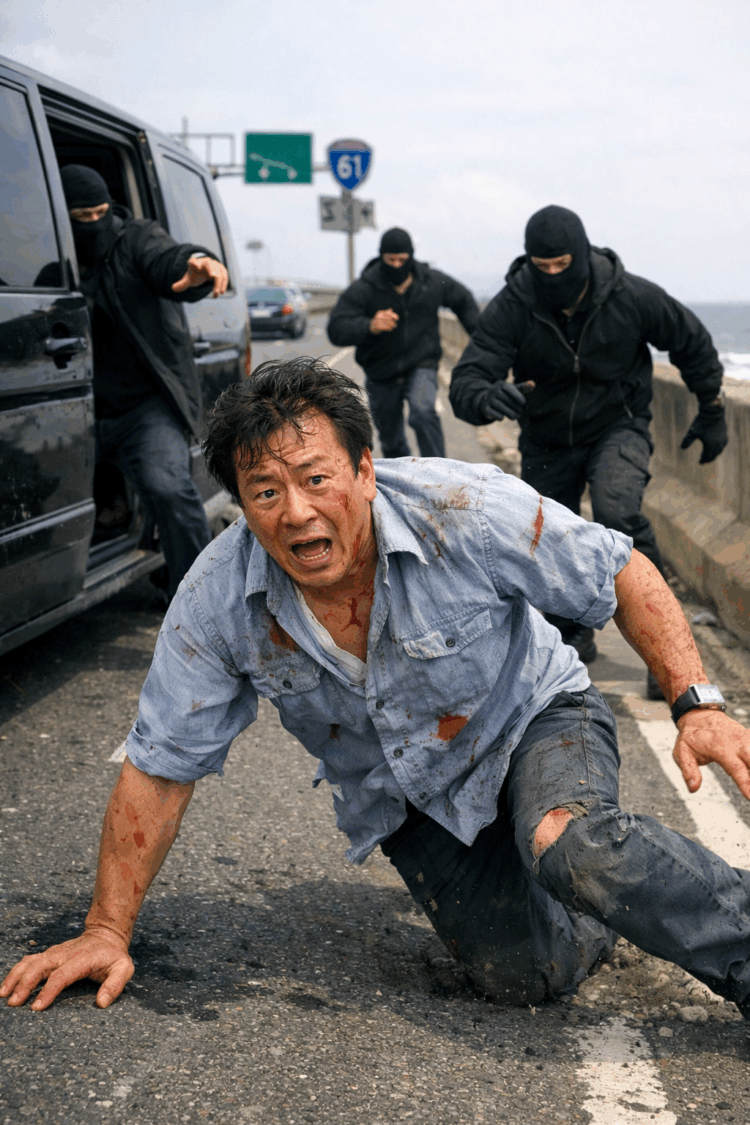 【獨家】新竹持槍闖宅押人上車?西濱上演生死逃亡!警快打壓制疑暴力討債 被害男子於西濱快速道路跳車後驚慌奔逃,身上多處擦傷,後方疑似嫌疑人緊追在後,場面驚險。(圖/Ai示意畫面)