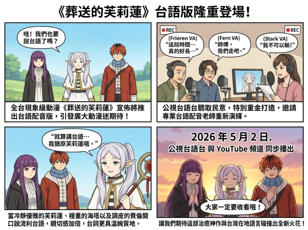 敲碗成功!《葬送的芙莉蓮》台語版正式開播 驚喜配音重現勇者小隊冒險感淚時刻 敲碗成功!《葬送的芙莉蓮》台語版正式開播 驚喜配音重現勇者小隊冒險感淚時刻