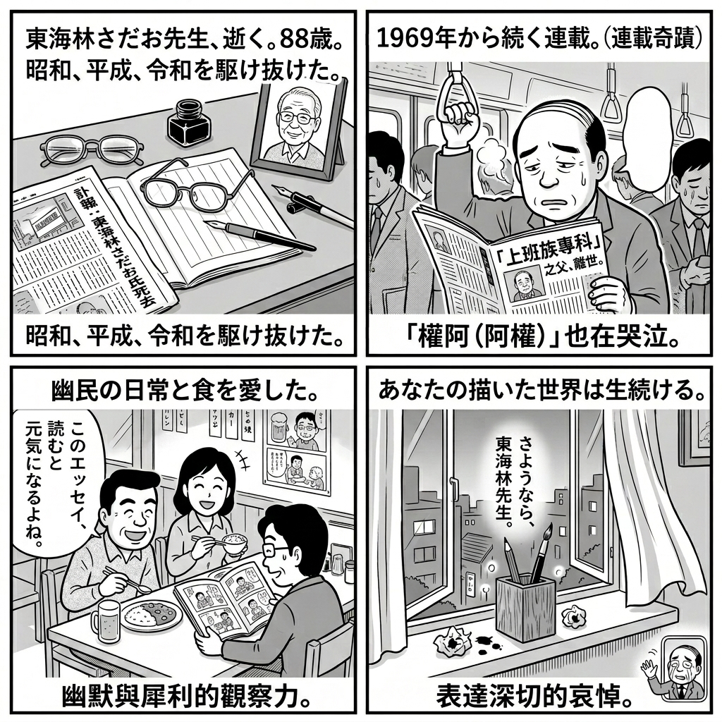 日本漫畫界巨星殞落!《上班族阿權》作者東海林さだお心臟衰竭離世 享年 88 歲 日本漫畫界巨星殞落!《上班族阿權》作者東海林さだお心臟衰竭離世 享年 88 歲