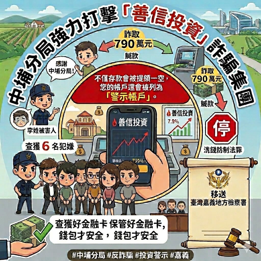 中埔警全力守護民眾財產 瓦解「善信投資」旗下6名車手集團 中埔警全力守護民眾財產 瓦解「善信投資」旗下6名車手集團