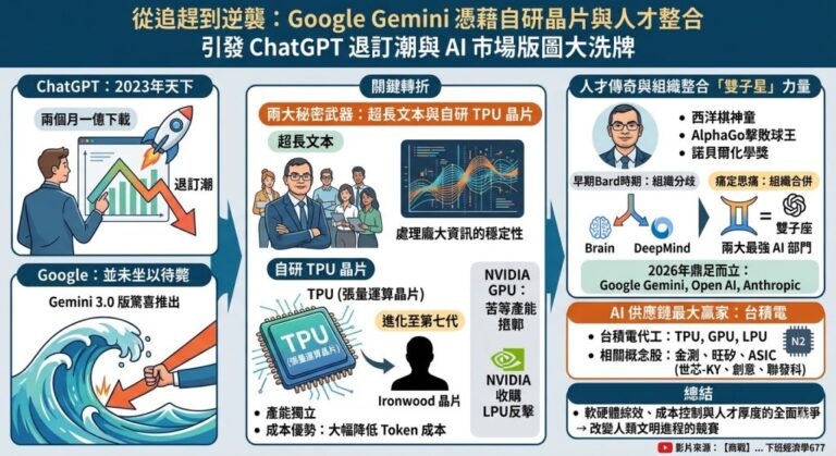 從追趕到逆襲：Google Gemini 憑藉自研晶片與人才整合引發 ChatGPT 退訂潮與 AI 市場版圖大洗牌