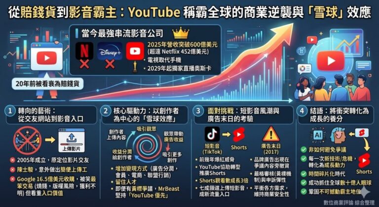 從賠錢貨到影音霸主：YouTube 稱霸全球的商業逆襲與「雪球」效應