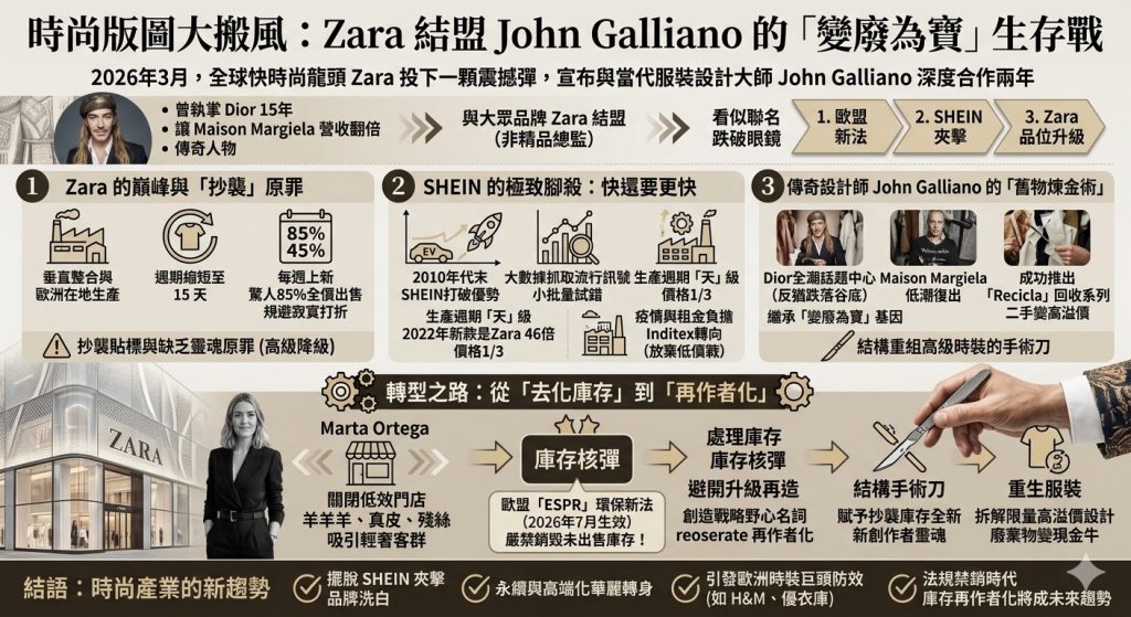 時尚版圖大搬風:Zara 結盟 John Galliano 的「變廢為寶」生存戰 時尚版圖大搬風:Zara 結盟 John Galliano 的「變廢為寶」生存戰
