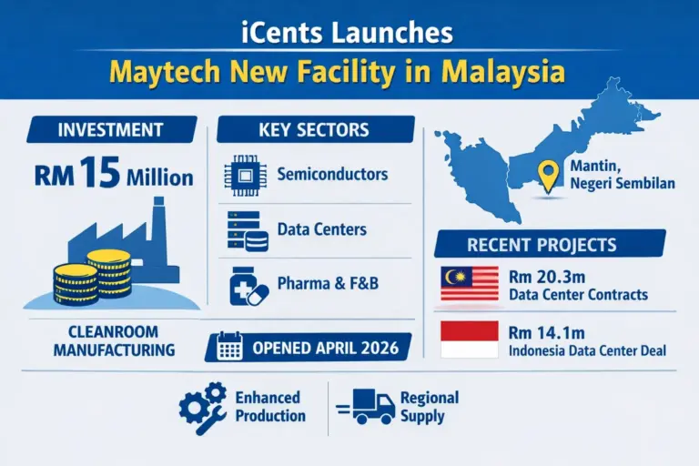馬來西亞 iCents 啟用 Maytech 新廠，擴大潔淨室設備產能並供應半導體與資料中心案場。