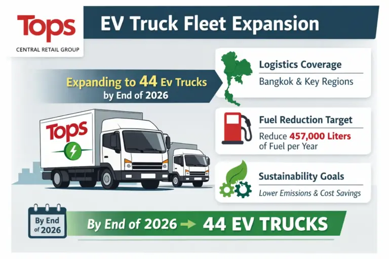 泰國Tops擴大電動貨車車隊，2026年底前車輛將增至44輛。