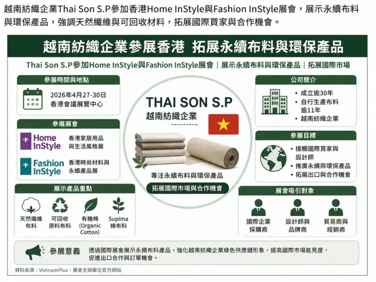 越南 Thai Son S.P 在香港展會展示永續布料，拓展國際買家通路。