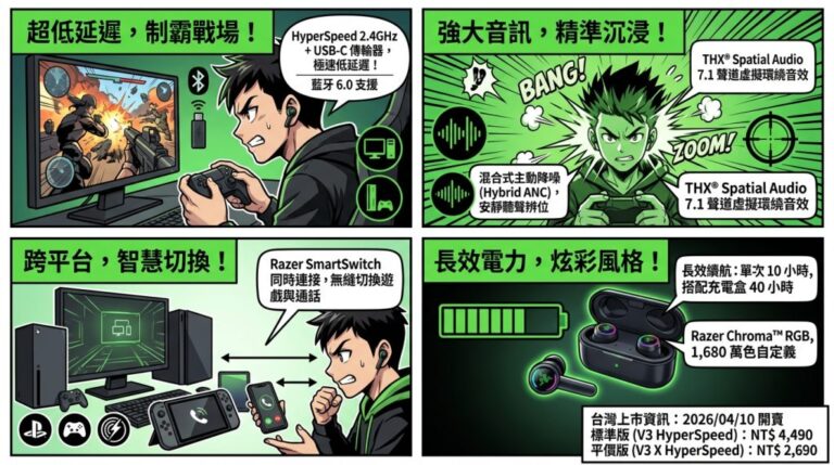Razer 發表全新 Hammerhead V3 HyperSpeed 真無線電競耳機：極速低延遲、混合式降噪全台開賣