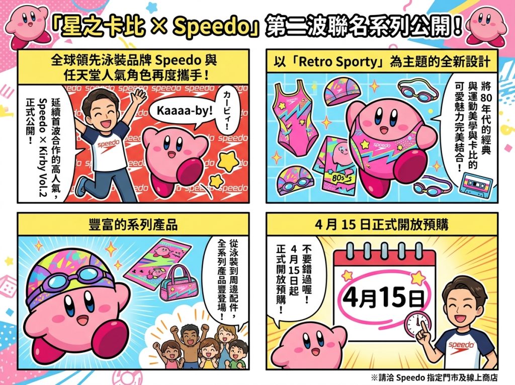 醒 80 年代粉紅回憶!Speedo × 星之卡比第二波聯名系列懷舊登場 醒 80 年代粉紅回憶!Speedo × 星之卡比第二波聯名系列懷舊登場