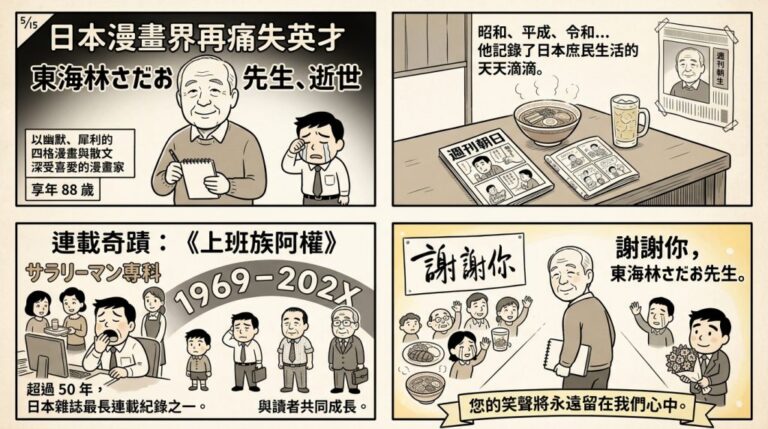 日本漫畫界巨星殞落！《上班族阿權》作者東海林さだお心臟衰竭離世 享年 88 歲