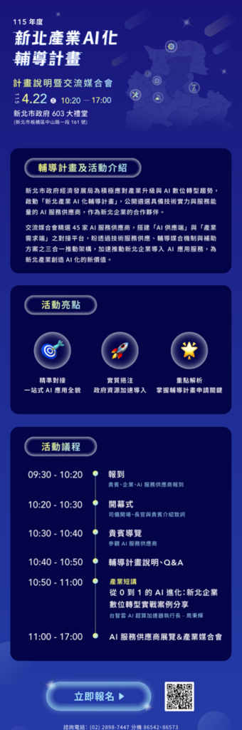 新北推產業AI化 媒合會4/22登場 新北推產業AI化 媒合會4/22登場