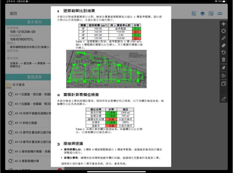 新北建照AI輔助審查奪智慧城市創新獎 侯:打造宜居智慧城 24 《圖說》工務局首創「建築執照AI輔助審查系統」,透過AI影像辨識與資料比對,自動協助檢核建築圖說及相關資料,縮短審查時間,建築管理更智慧、有效率。〈工務局提供〉