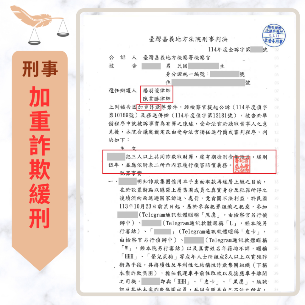 收水刑責怎麼判?詐騙集團收款、轉交現金的共犯責任 載運車手被起訴加重詐欺 成功爭取緩刑五年的判決或不起訴處分圖片