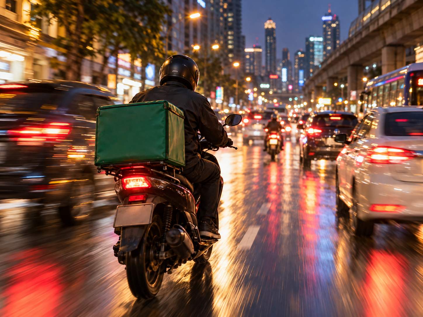 泰國外送平台服務費草案公開徵詢,不訂抽成費率、調價須說明理由 傍晚曼谷街頭,外送騎手騎著機車穿過車流,車後載著素面餐盒